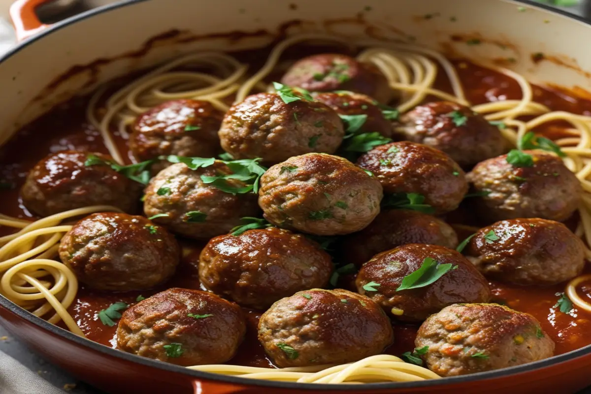 Spaghetti and Meatballs in a Dutch Oven