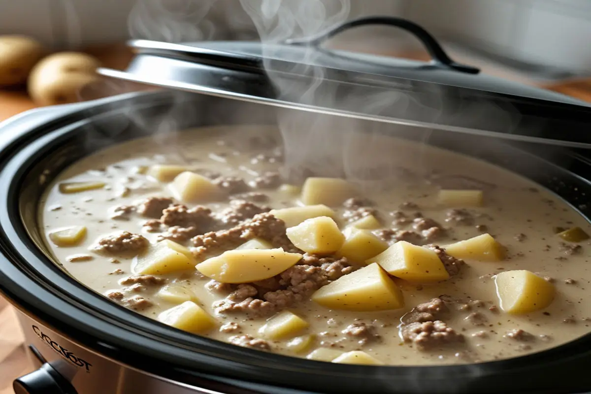 Crockpot-Creamy-Potato-and-Hamburger-Soup-3 Crockpot Creamy Potato and Hamburger Soup