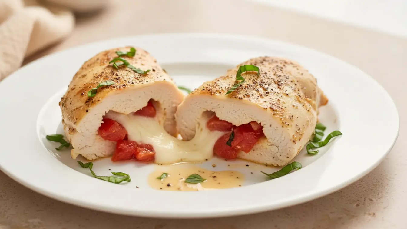 Tomato Basil Mozzarella Stuffed Chicken Breast