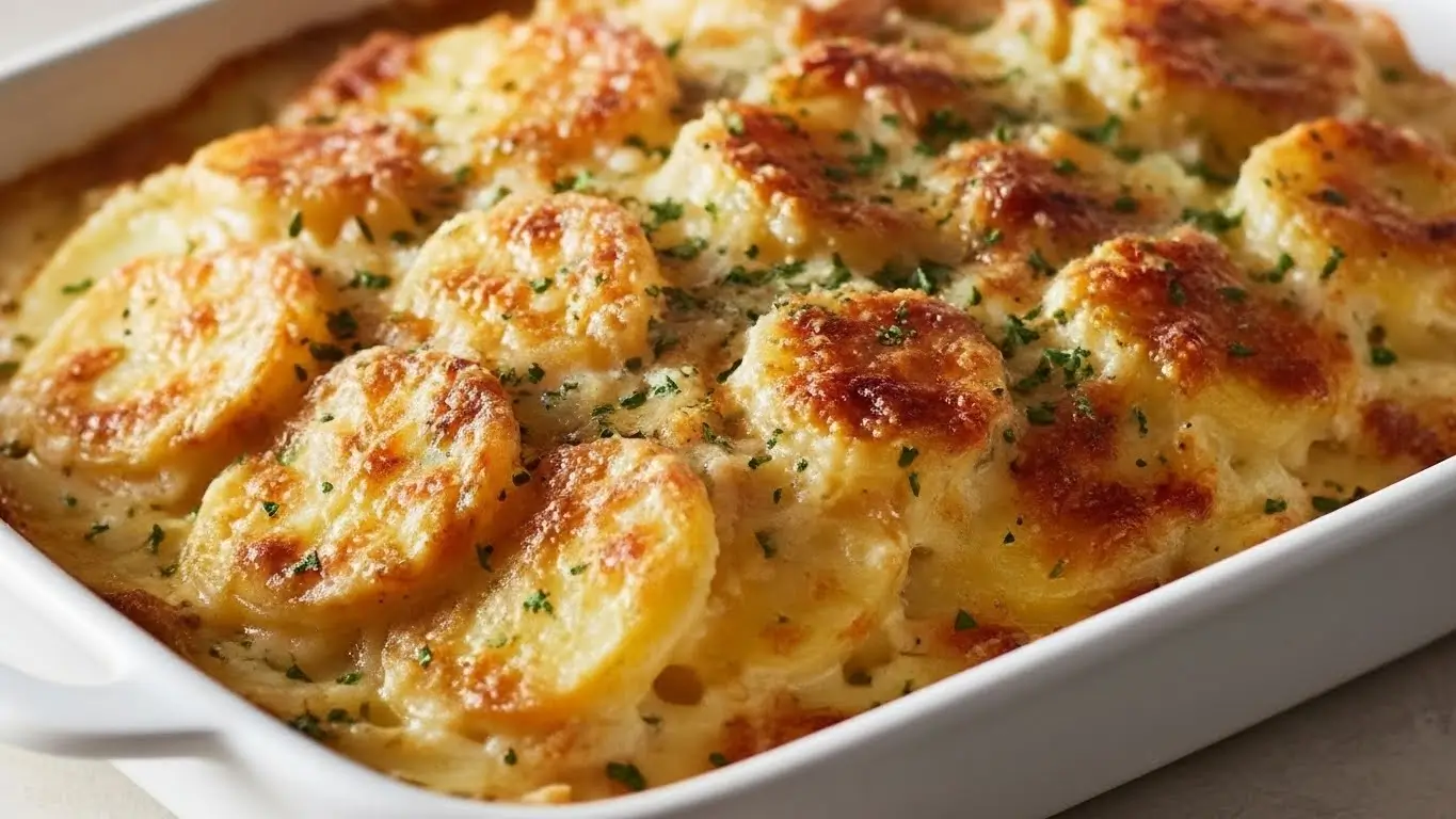 Roasted Garlic Potatoes Au Gratin