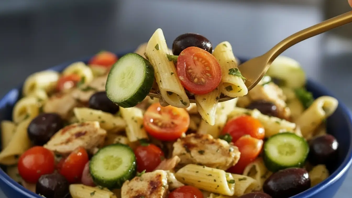 Mediterranean chicken pasta salad