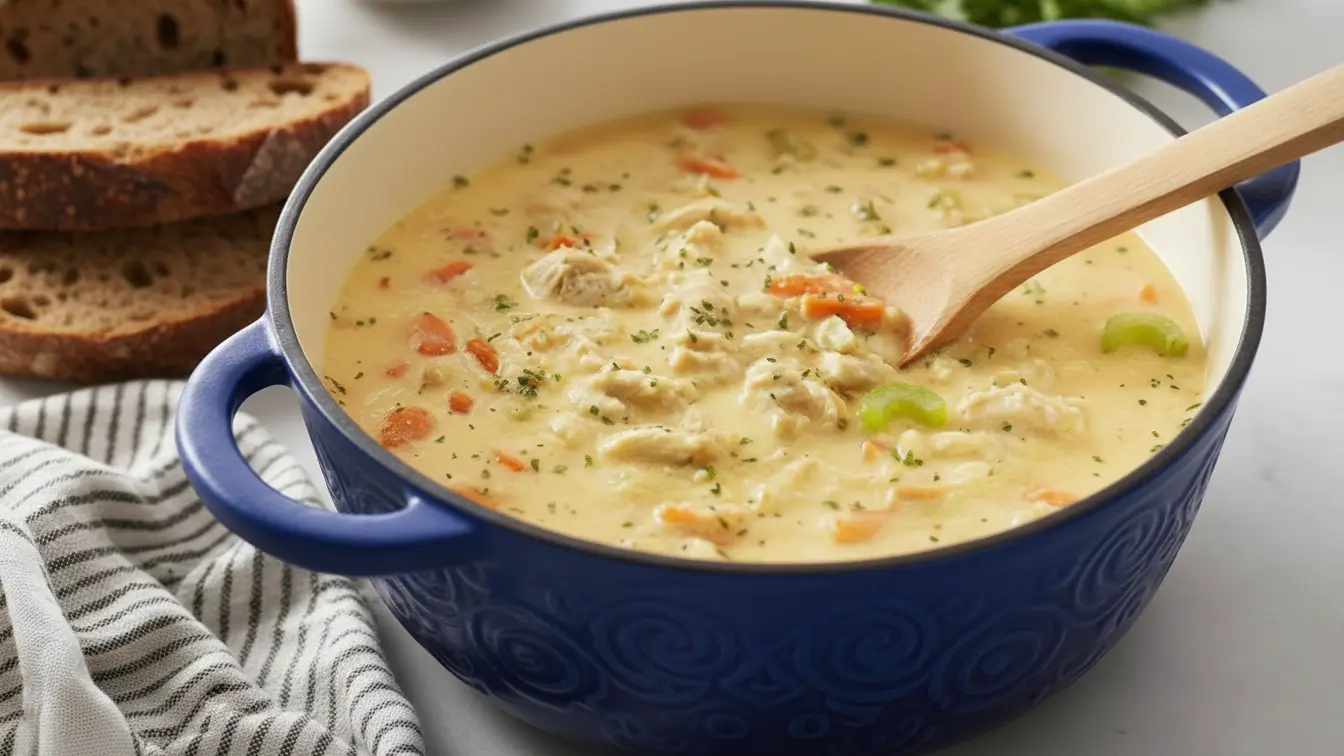 A cozy, creamy chicken and rice soup made in one pot with tender chicken, vegetables, and fluffy rice. Easy, comforting, and perfect for any day.