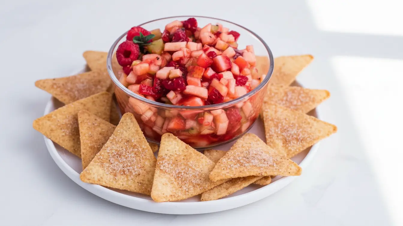 Strawberry Salsa with Cinnamon-Sugar Tortilla Chips