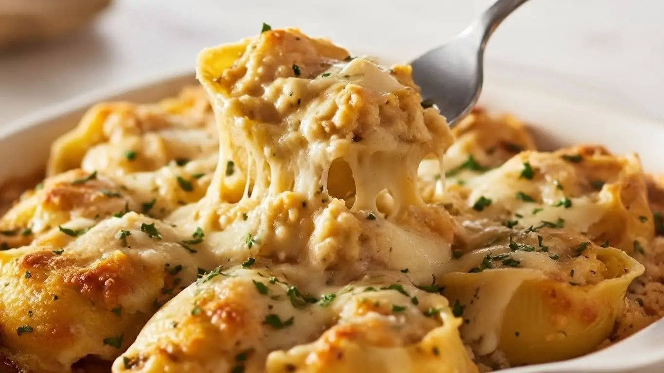 Creamy Garlic Butter Chicken Alfredo Stuffed Shells
