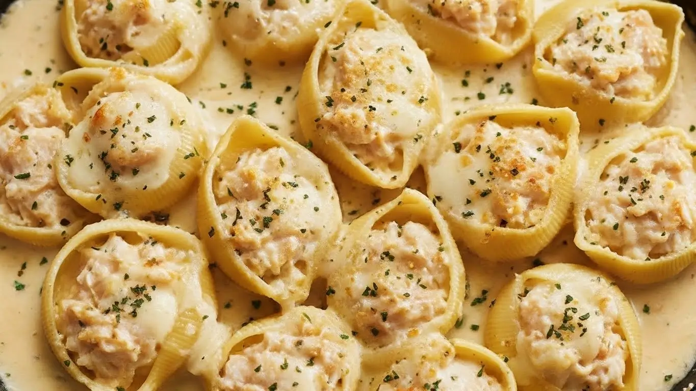 Creamy Garlic Butter Chicken Alfredo Stuffed Shells
